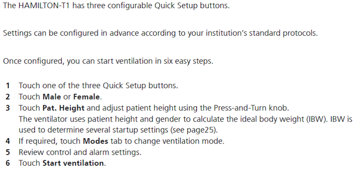 Steps to start ventilation