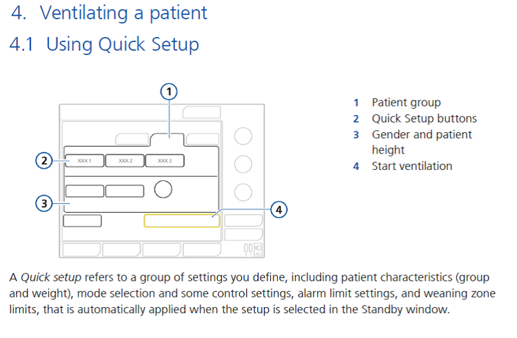 4. Ventilating a patient, 4.1 Using Quick Setup