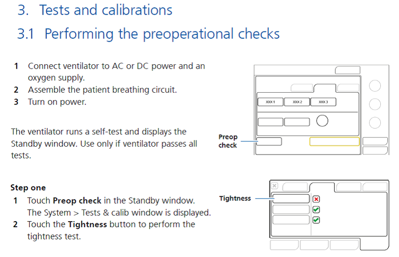 3. Tests and calibrations, 3.1 Performing the preoperational checks, Step One parts 1 and 2